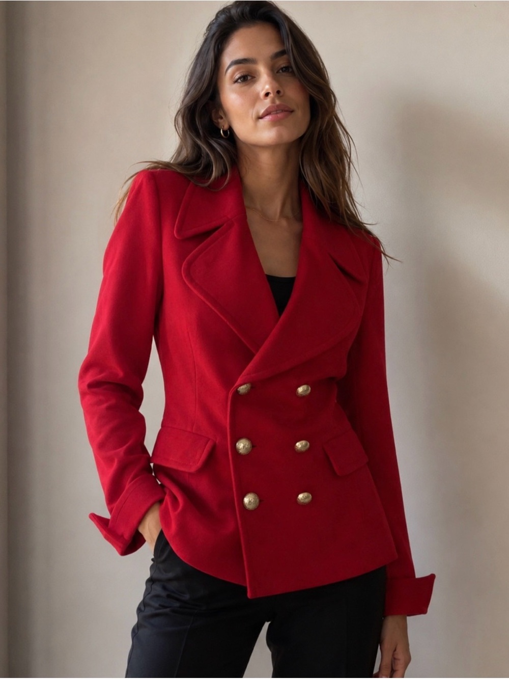 St -John Double-Breasted Red Women's Blazer Jacket